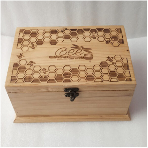 Classic Wooden Box With Pure Raw Honey 6 Bottles